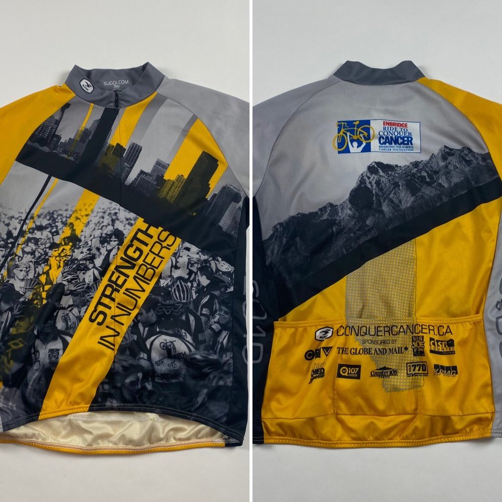 SUGOI Alberta Ride To Conquer Cancer Cycling Jersey Mens XL All Over Print